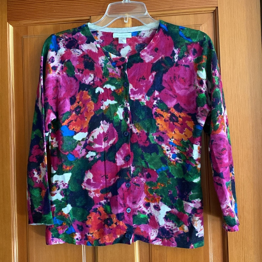 Garnet Hill Floral Cardigan in Pink, Green, Orange, Blue